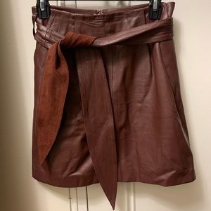 Reiss Burgundy Leather skirt with Belt